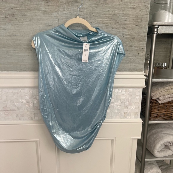 NWT new large Anthropologie Maeve mock neck metallic shine ruched tank top blue - Picture 5 of 17
